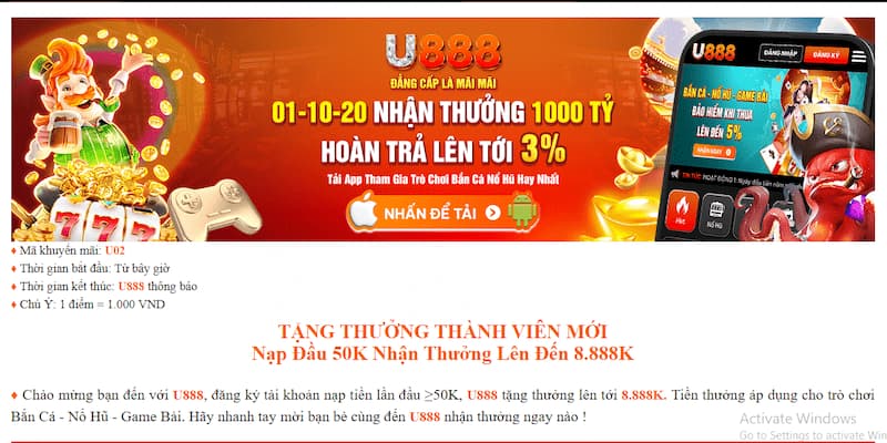 Liên hệ U888 để biết thêm nhiều thông tin khuyến mãi của nhà cái