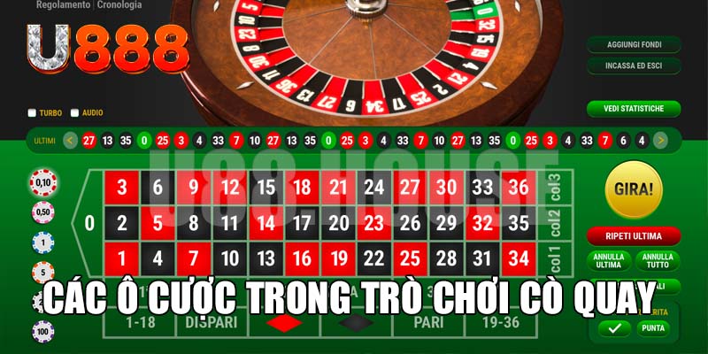 Các ô cược trong trò chơi Roulette U888